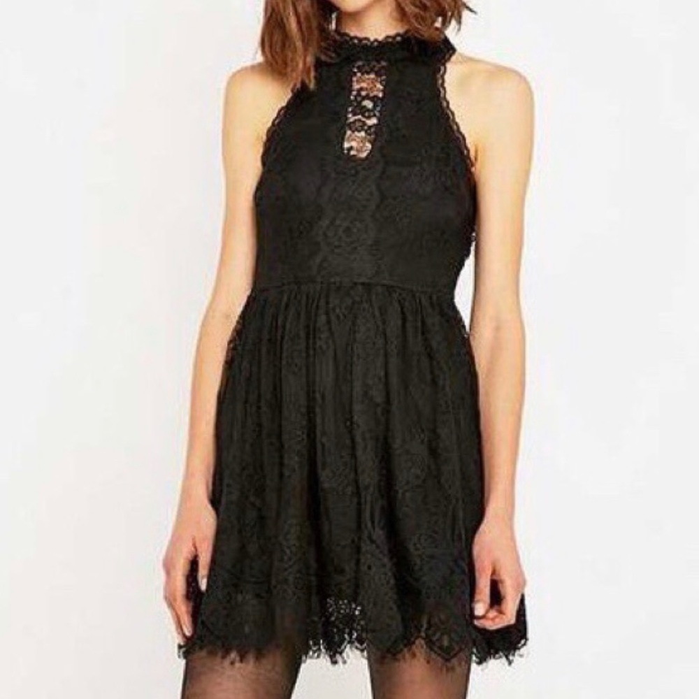 Free People Black Lace Halter Mini Dress